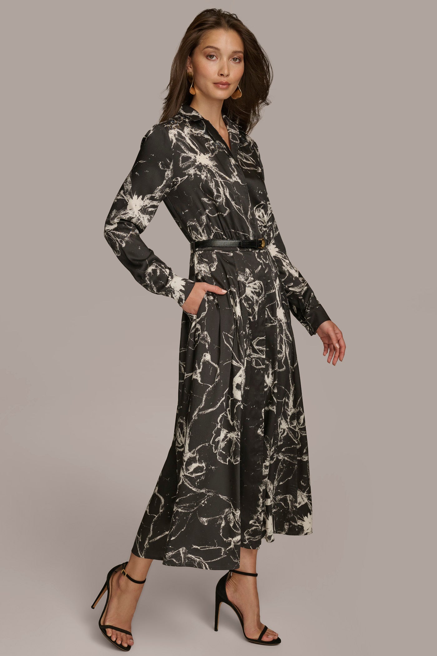 (image for) SWEET PRINTED BELTED SHIRT DRESS